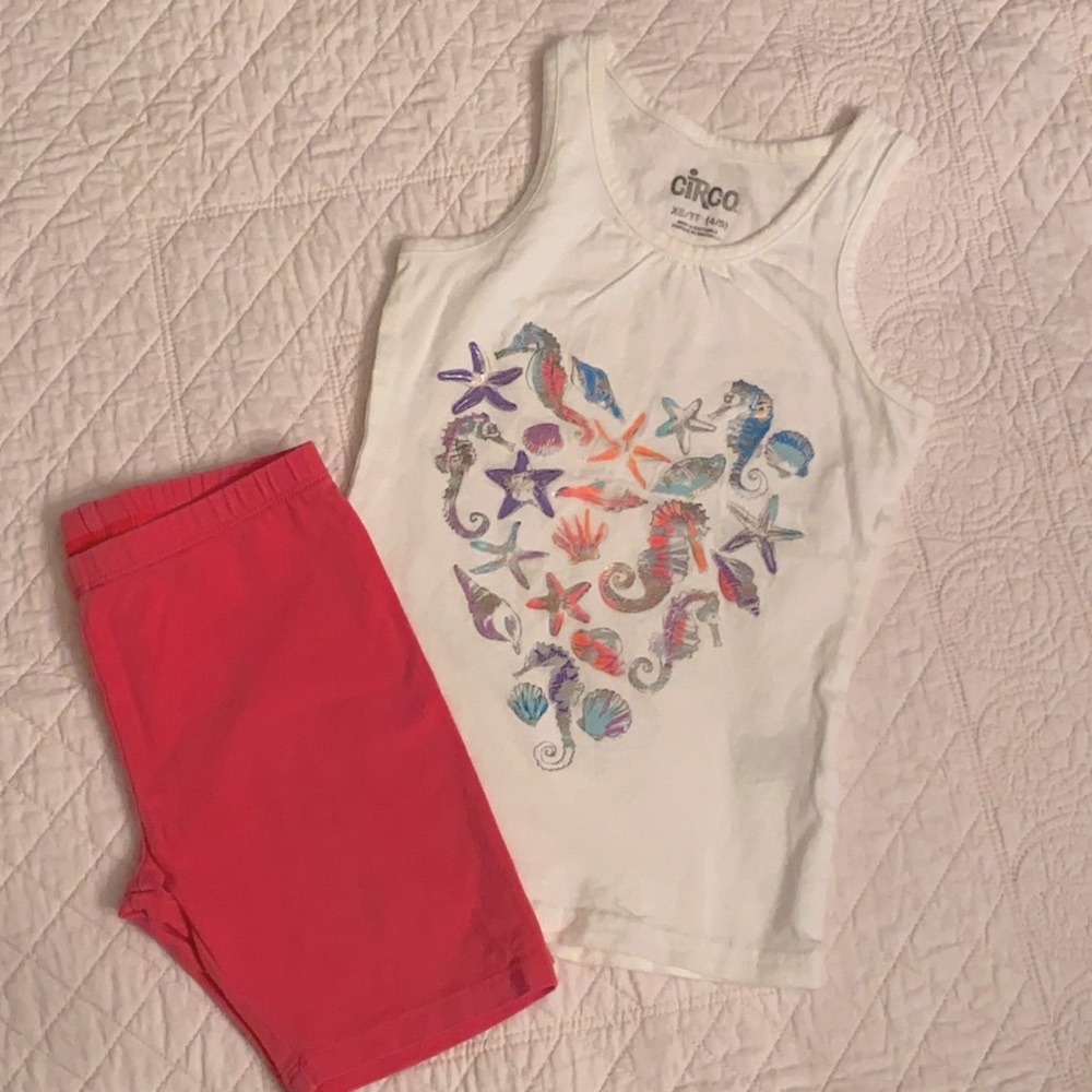 Circo & Oshkosh | Seahorse Shell Starfish Tank Top (XS 4/5) & Bike Short (4T) - Picture 10 of 10